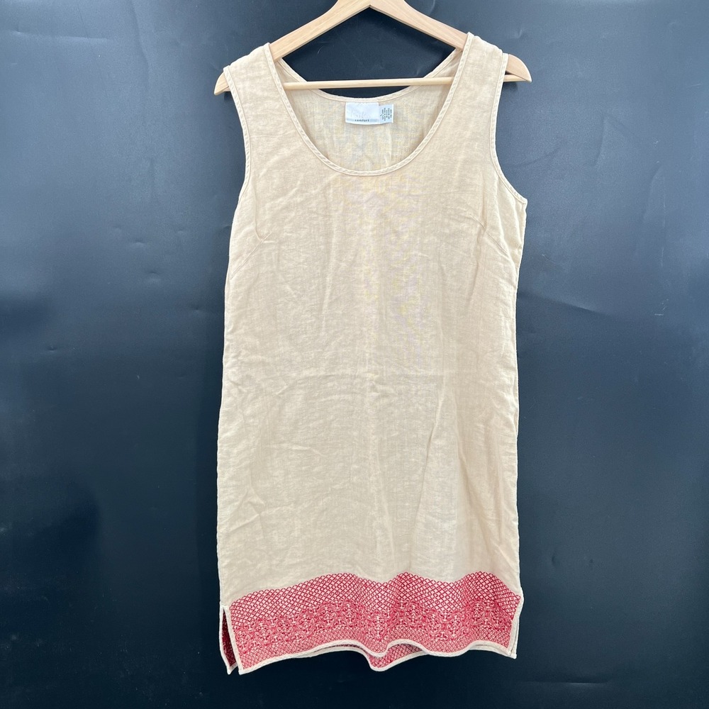 KIKO comfort 100% linen embroidered shift dress lagenlook scandi-chic boho L